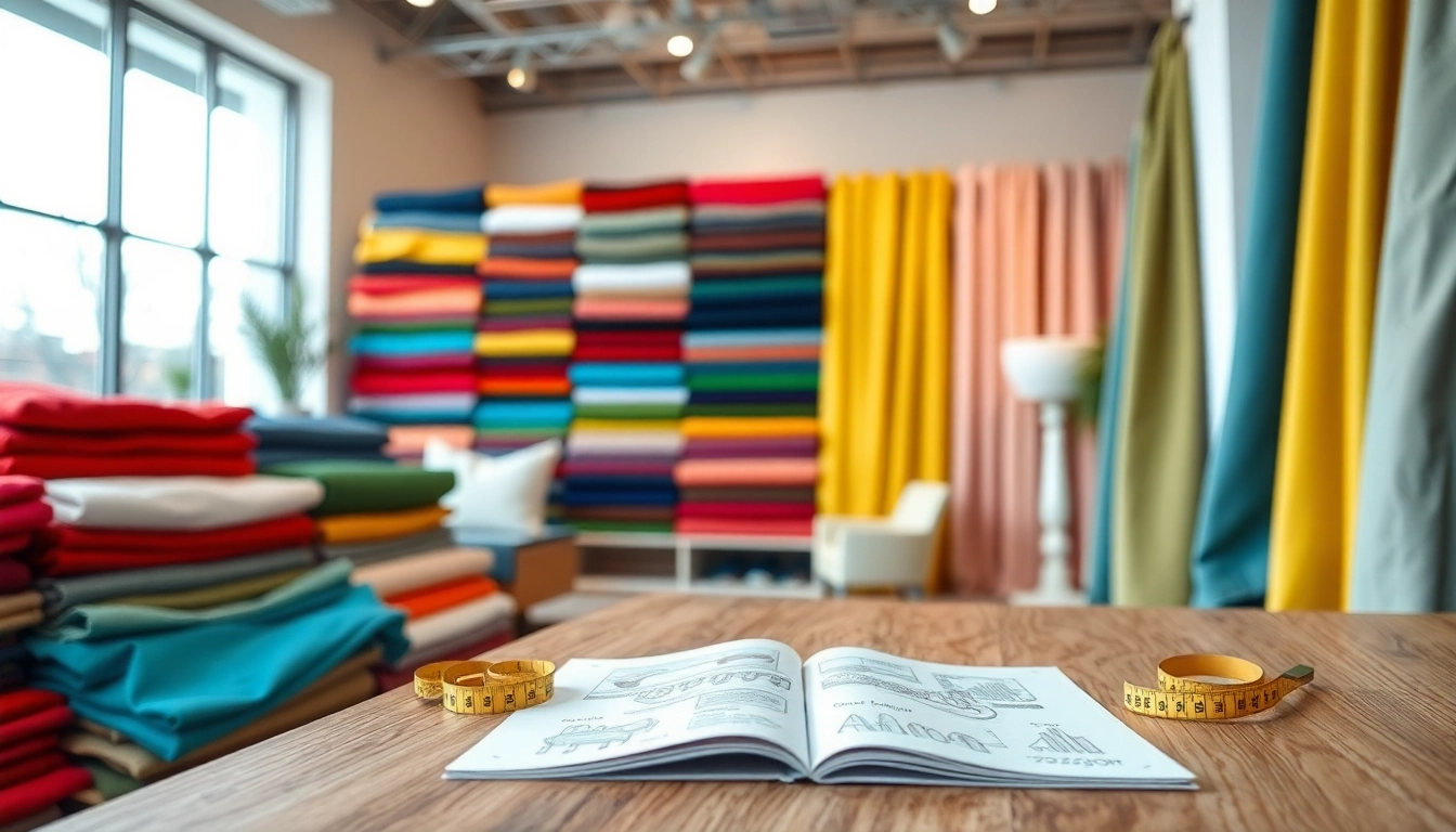 Bekijk stoffen webshop nederland met een diverse selectie kleurrijke stoffen in een showroom.