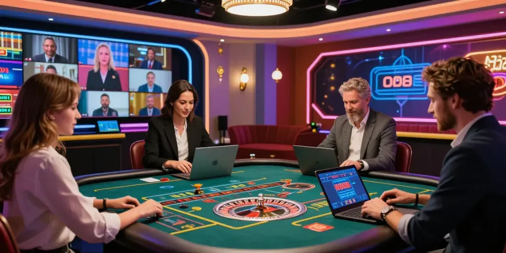 Live dealer at roulette table engaging players from https://man88pro.com/ in a vibrant online casino atmosphere.