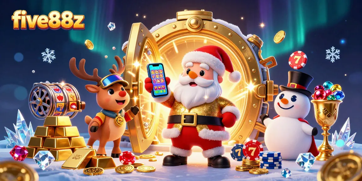Join five88z for a thrilling slots experience, as Santa spins the reels with his festive friends.