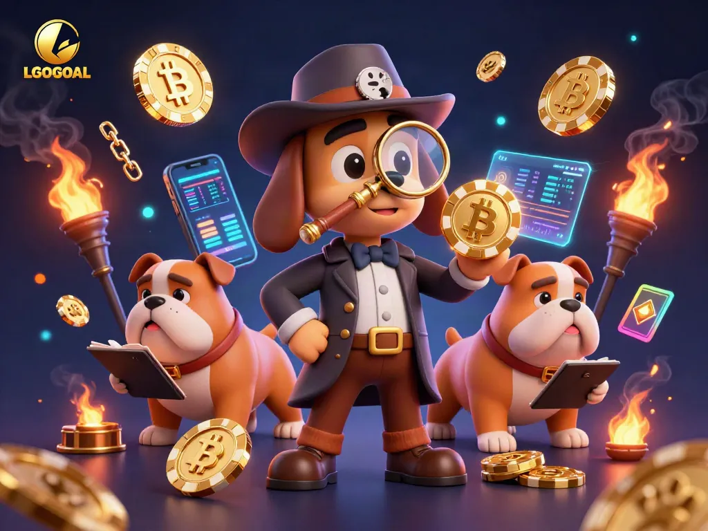 Play the exciting LGOGOAL platform with detailed characters solving clues in a vibrant casino setting.