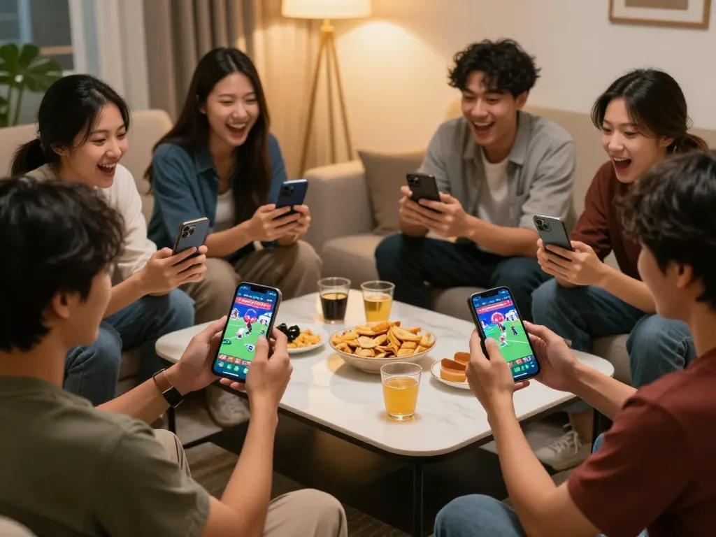 Watching đá gà trực tiếp hôm nay during an exciting home gaming night with friends and snacks.