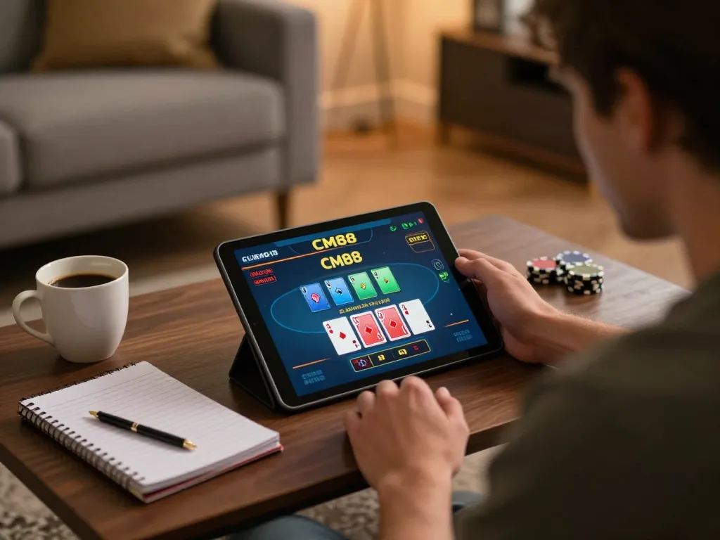 Engaging in a live blackjack session on CM88 COM from home, combining strategy and comfort.