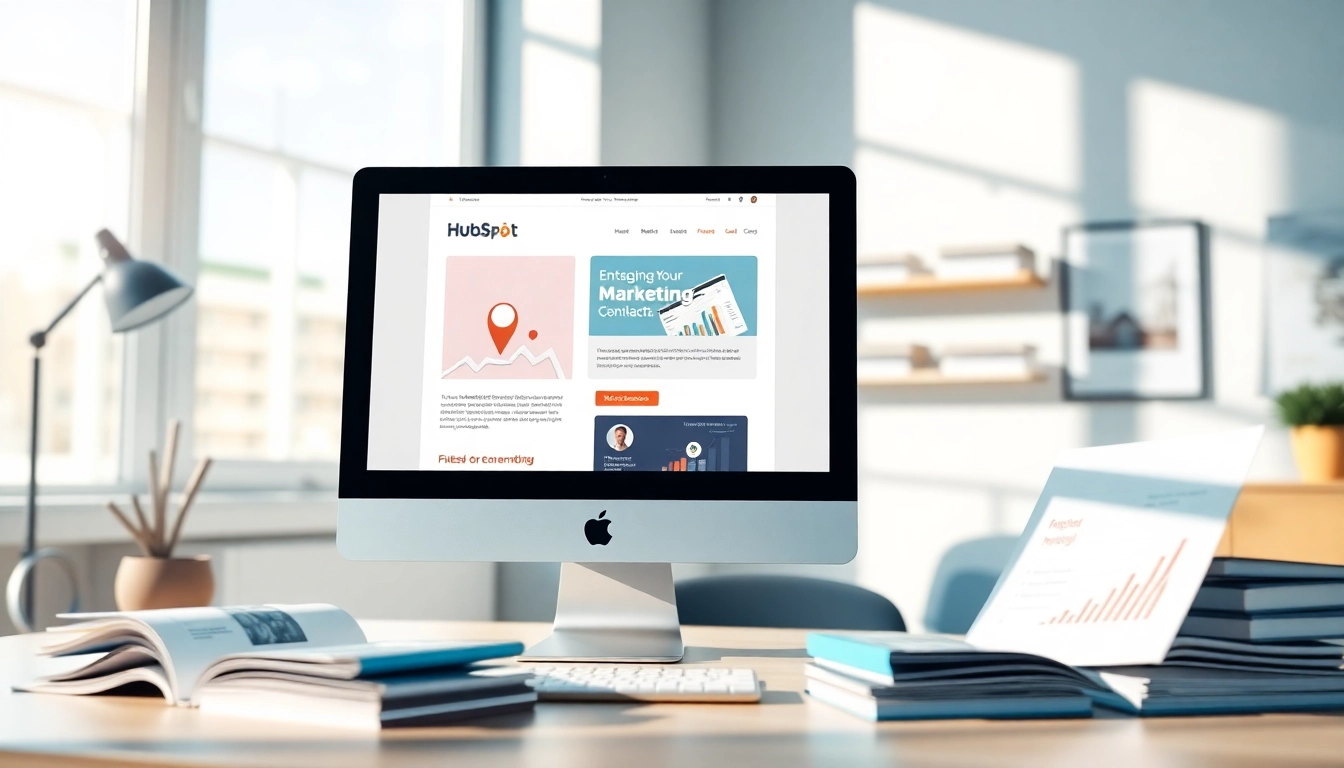 Design an engaging hubspot marketing email template with vibrant graphics on a computer screen.