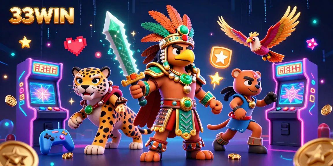 Experience big wins at 33WIN with stunning 3D visuals of vibrant arcade gaming elements!