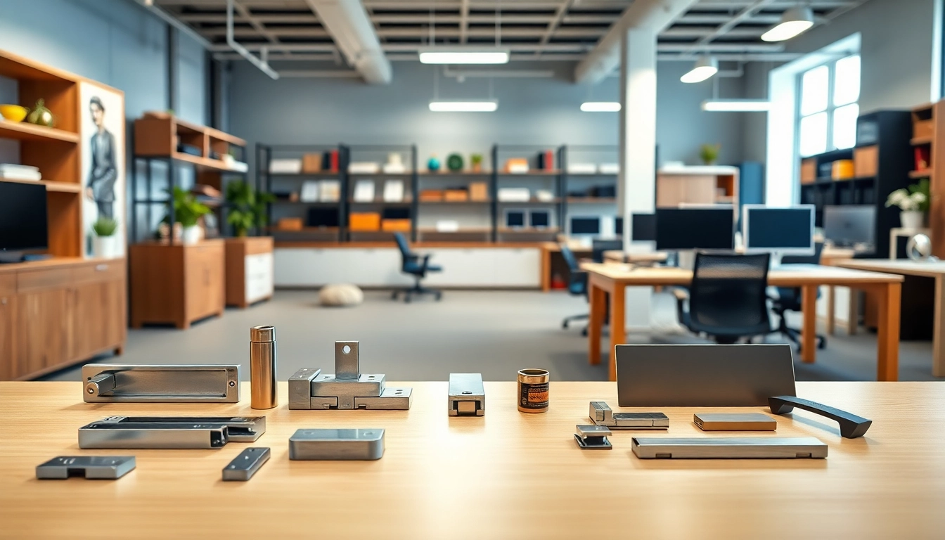 Showcasing innovative products from furniture hardware manufacturers in a professional workspace setting.