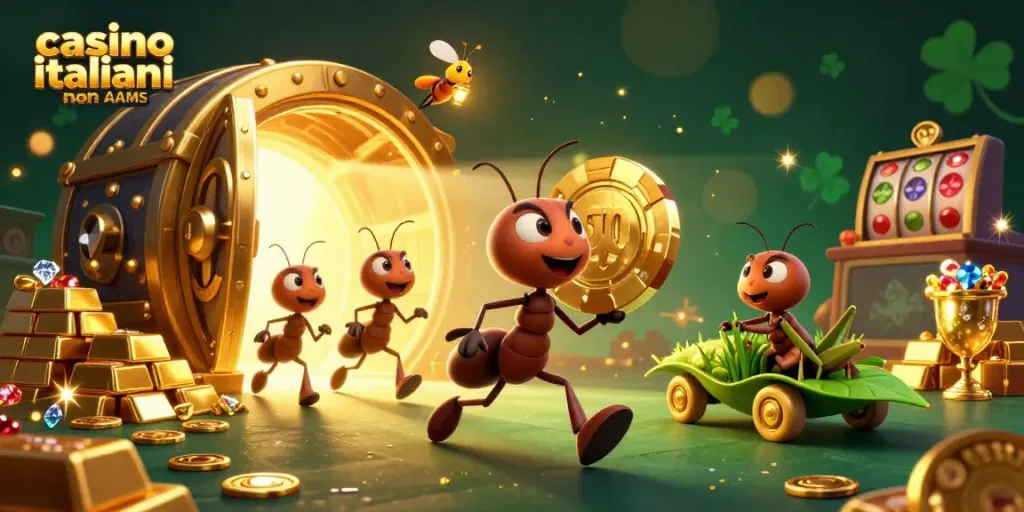 Gioco emozionante nei casino italiani non AAMS con formiche e simboli d'azzardo.