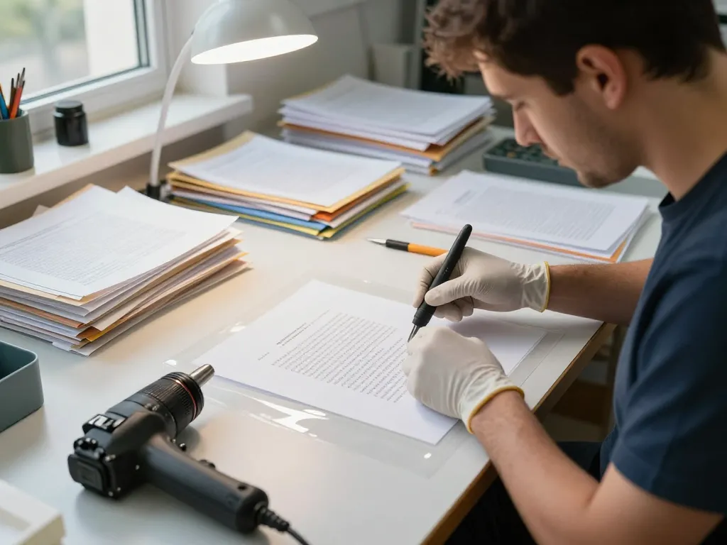 gỡ ép plastic hà nội in a professional paper restoration workshop, technician safely removing laminate from documents.