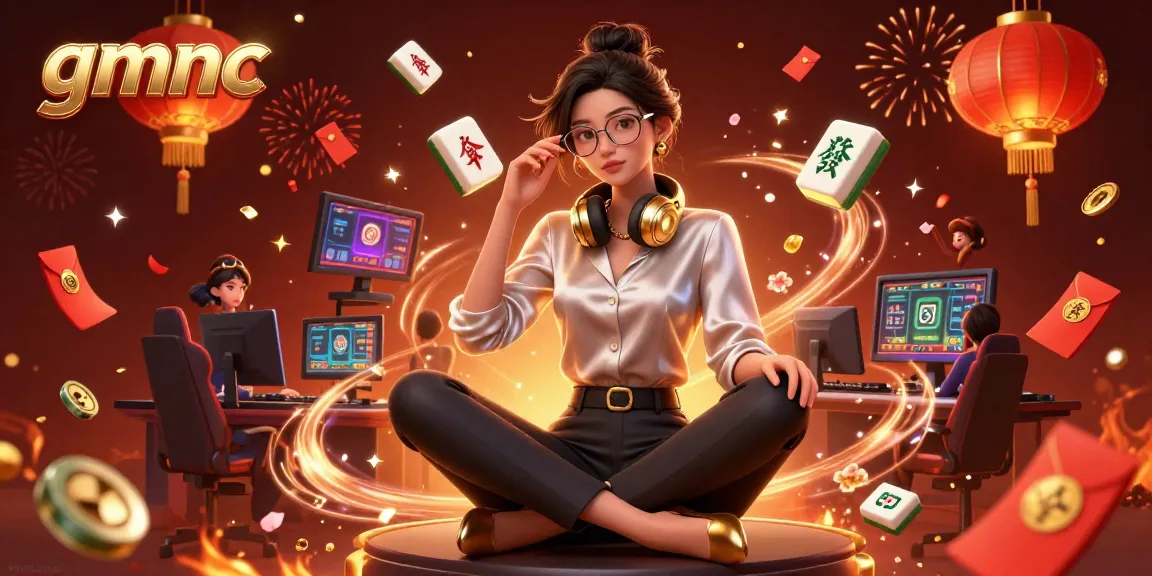 Experience the excitement of gmnc with elegant visuals of an Asian woman gaming in a tech-rich environment.