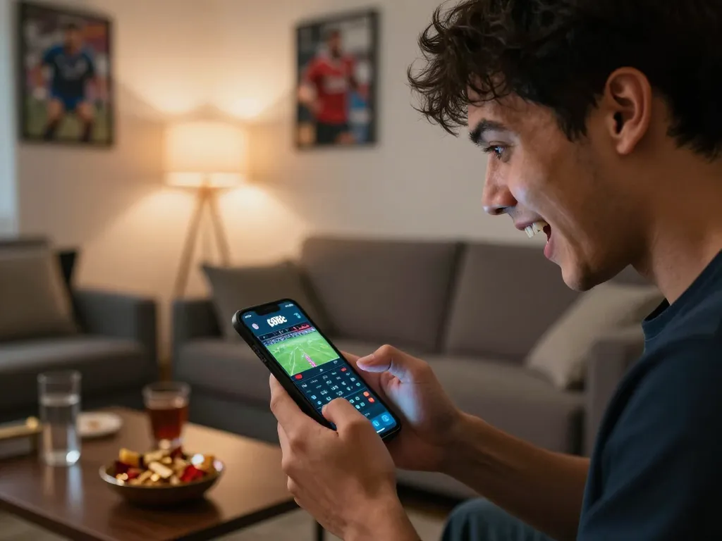 Engaged user placing a live bet on the open88c app, showcasing energetic sports betting ambiance