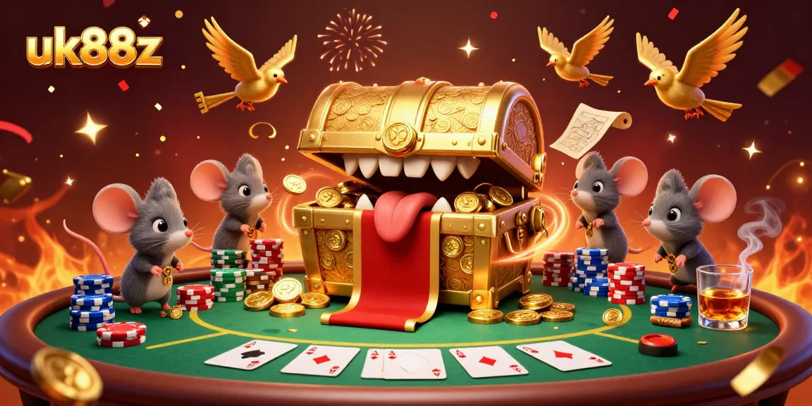 Engage with uk88z's immersive poker experience surrounded by colorful casino elements.