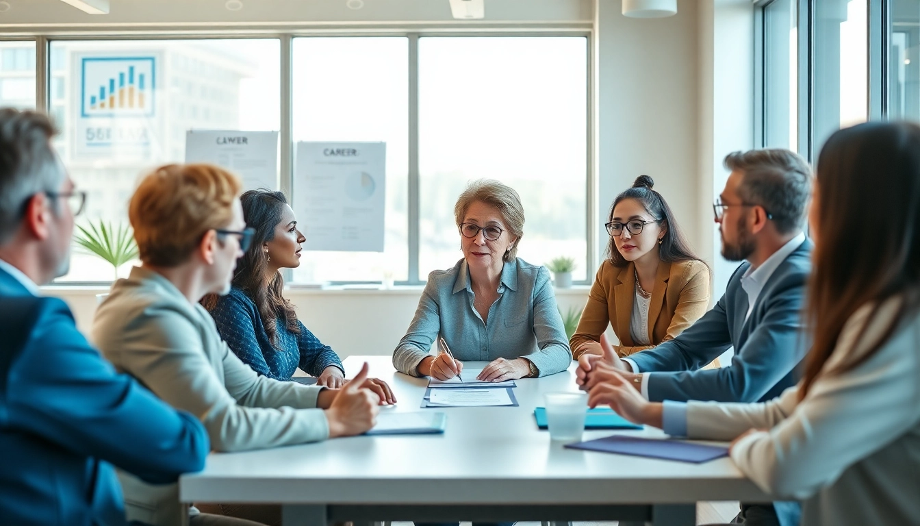 Engaging career coaching session showcasing individuals collaborating effectively.