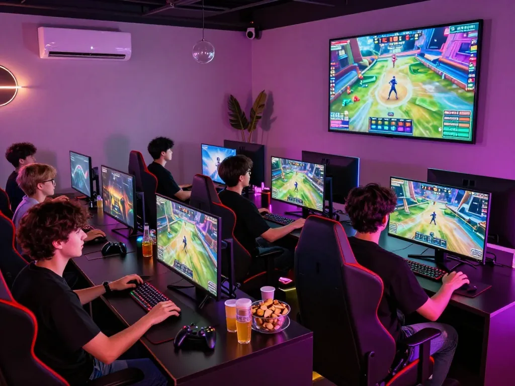 Goal 123 interactive gaming experience with friends in a modern lounge.