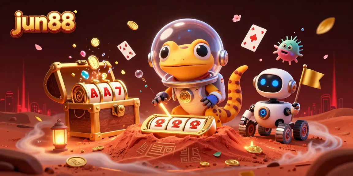 Engage with jun88's thrilling casino adventure featuring a Martian gecko discovering treasures.