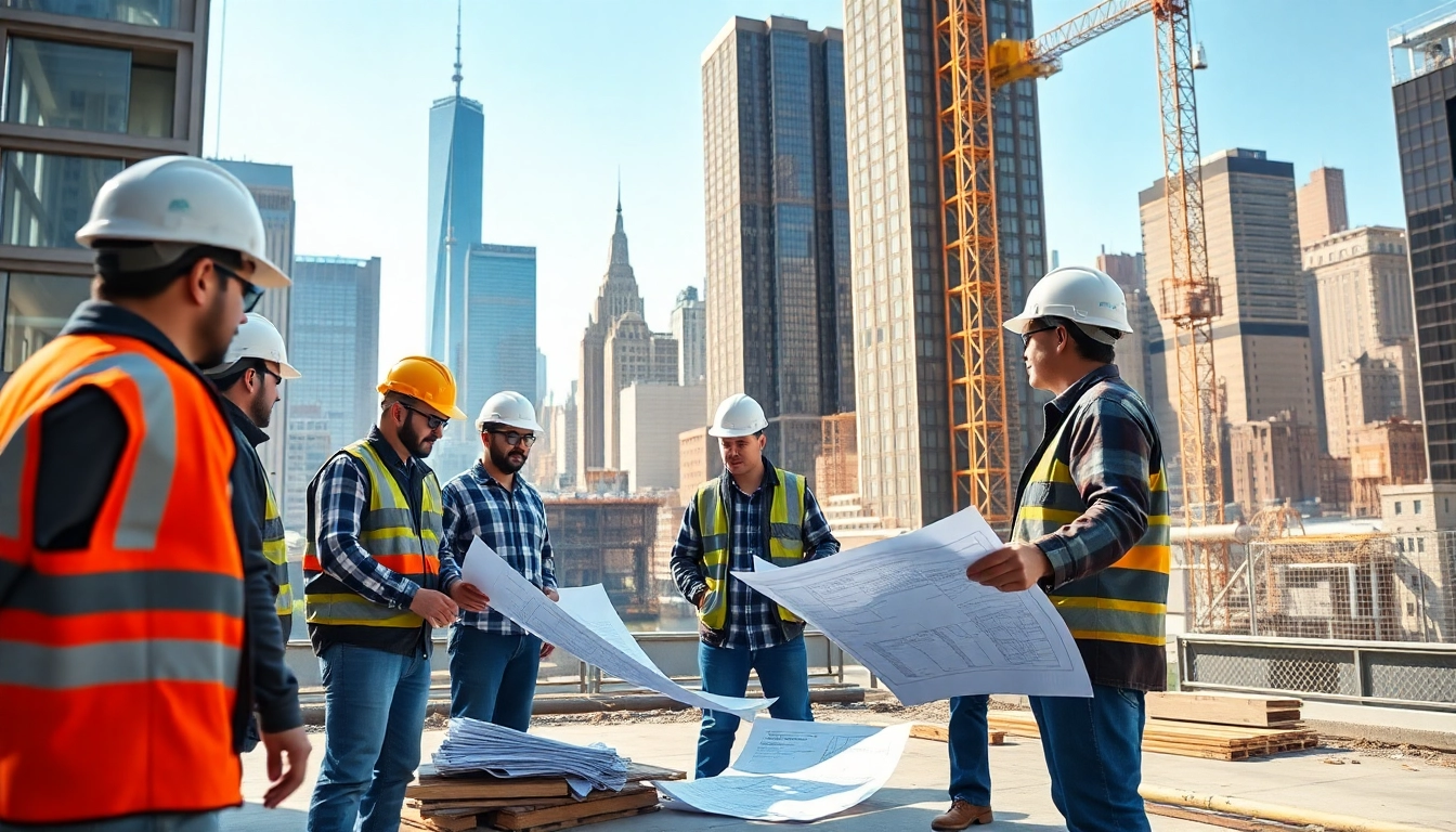 Manhattan Commercial General Contractor team collaborating on a construction project, showcasing professionalism and energy.