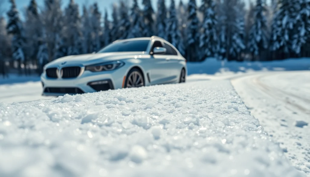 PPF winter road salt protection demonstrated on a vehicle in a snowy environment.