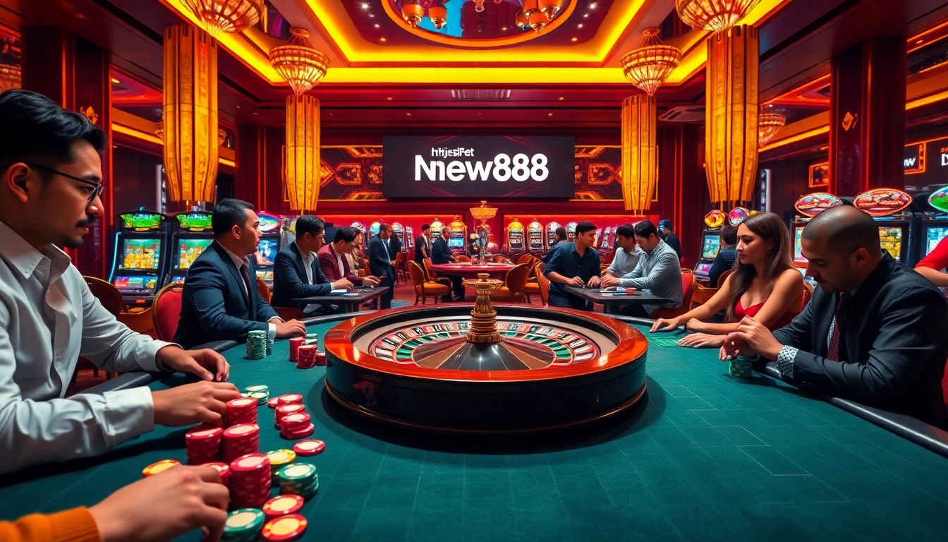 Experience the excitement at https://new88.pet/ with dynamic gambling ambiance featuring tables and slots.
