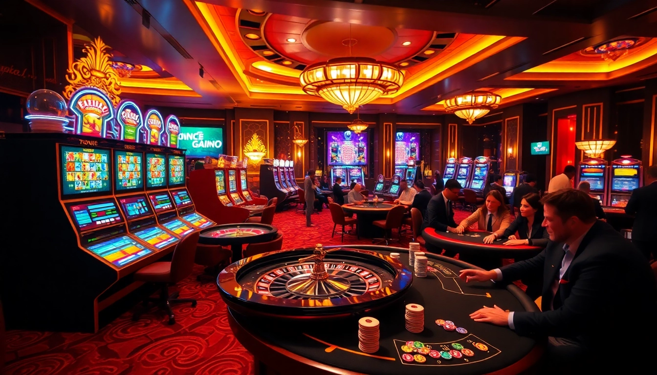 Xôi lạc tv showcases thrilling casino action with poker tables and vibrant slot machines.