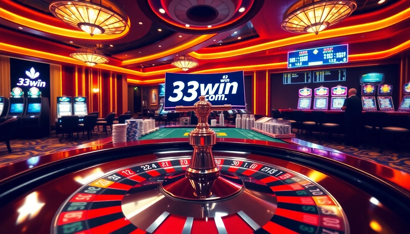 Experience the excitement of winning at 33win com with spinning roulette and poker chips.