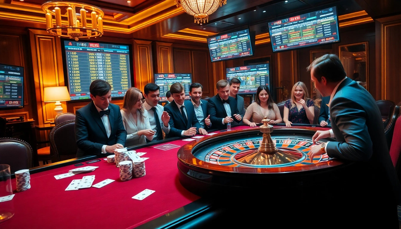 Players enjoying the thrill of gambling at 789club's luxurious casino table with vibrant chips and cards.
