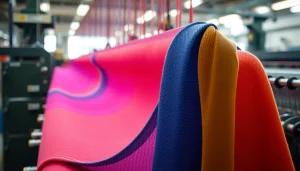 Viscose fibers vividly displayed in a textile factory, showcasing their texture and vibrant colors.