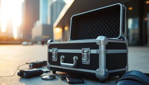 Showcasing a hard case with sleek design perfect for travel and protection.