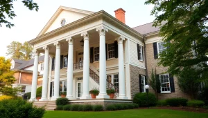Showcasing a colonial addition featuring elegant architecture and natural landscaping.