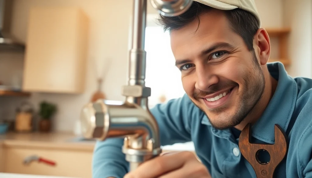 A skilled plumber near me repairing pipes in a bright kitchen.