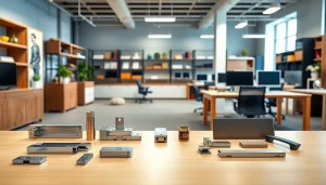 Showcasing innovative products from furniture hardware manufacturers in a professional workspace setting.