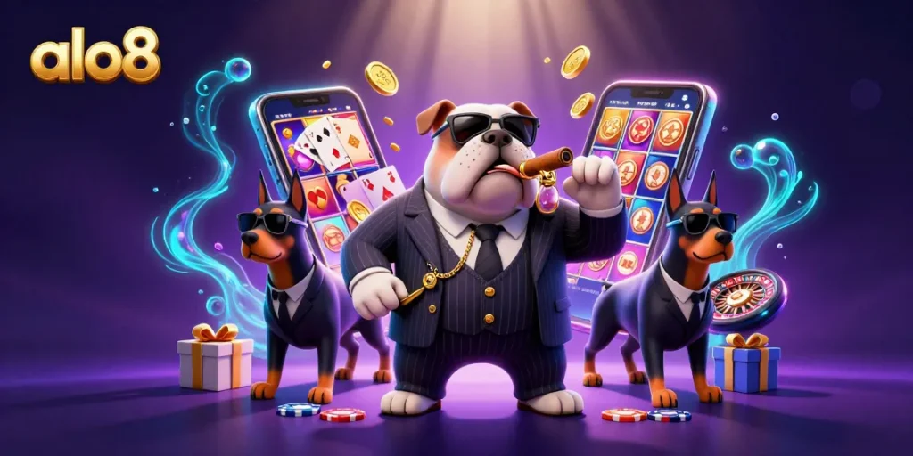 Experience thrilling gaming action with alo8 in a vibrant 3D digital casino setting.