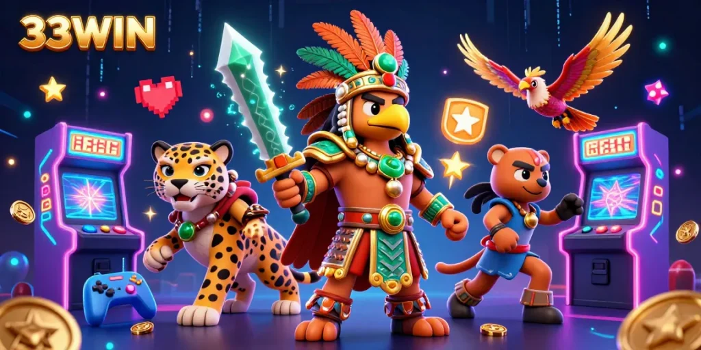 Experience big wins at 33WIN with stunning 3D visuals of vibrant arcade gaming elements!