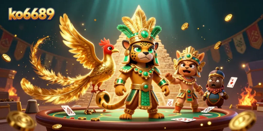 Join the adventure at ko6689 with a vibrant, action-packed casino scene featuring a Mayan priest.